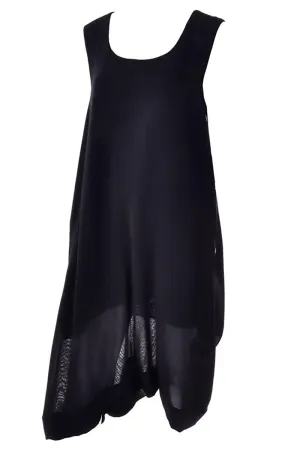 1990s Issey Miyake Oversized Black Wool Drop Crotch Jumpsuit Romper