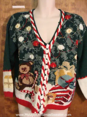 80s Gem with Teddy Bear Ugly Christmas Sweater Pullover