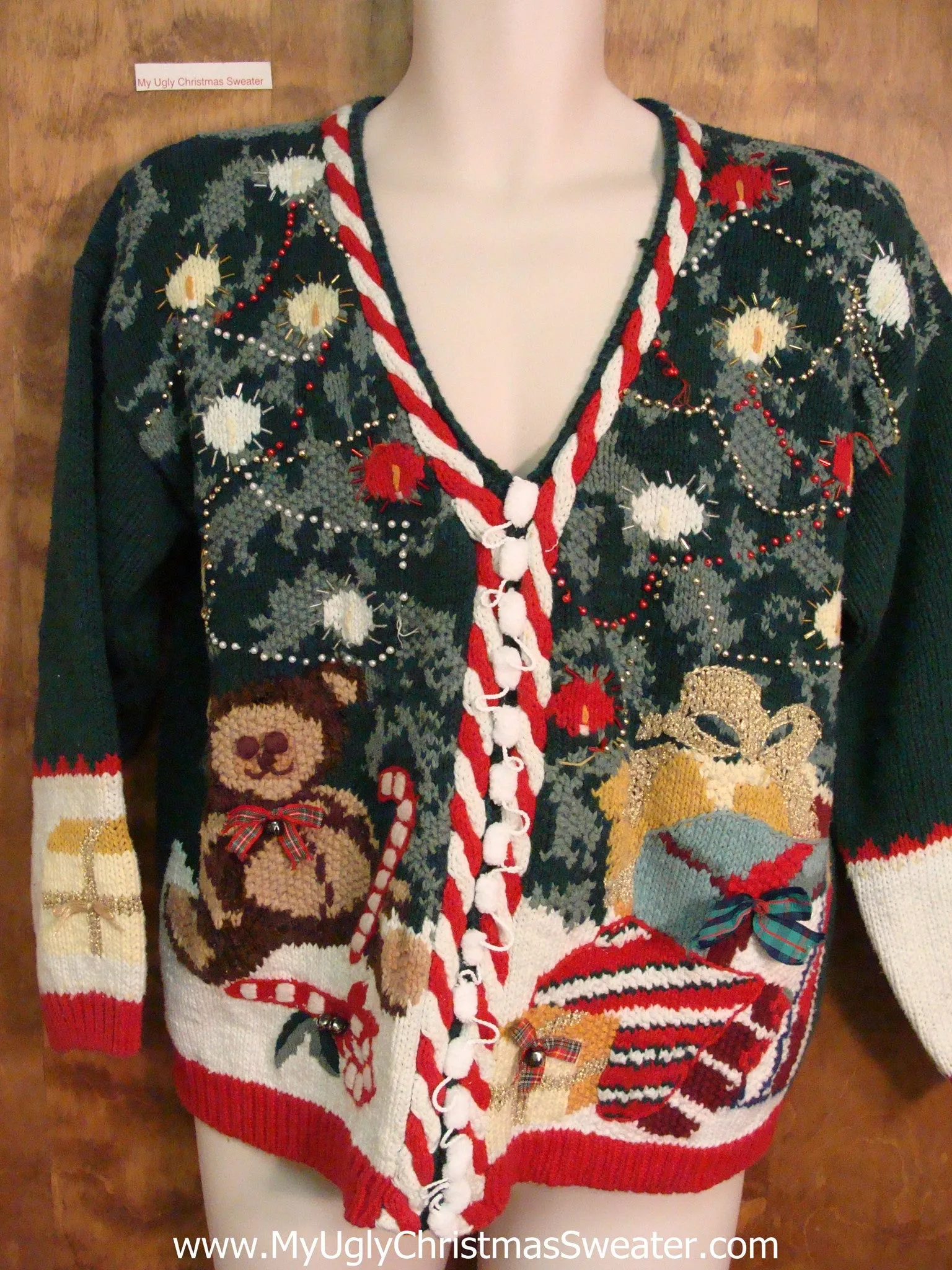 80s Gem with Teddy Bear Ugly Christmas Sweater Pullover