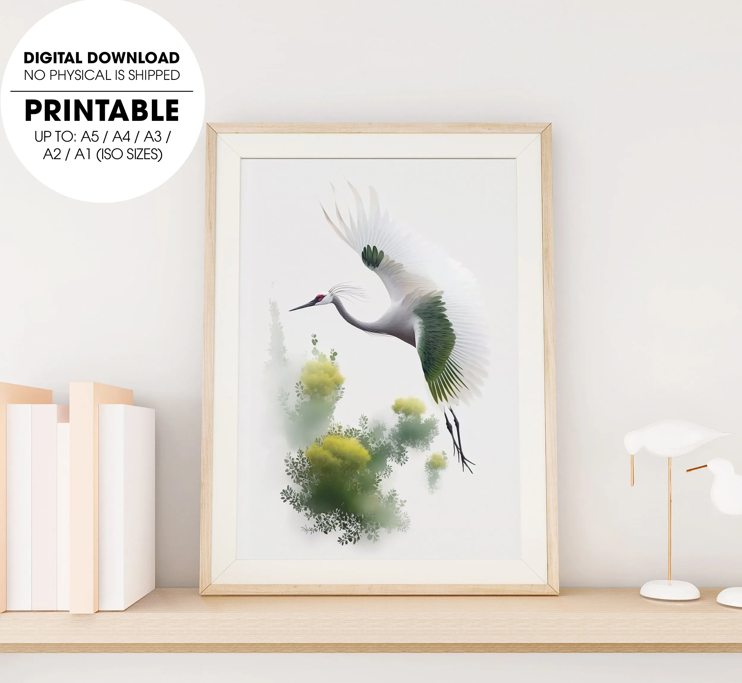 A Very Beautiful White Crested Crane, Beautiful Spring View Amazing Nature, Poster Design, Printable Art