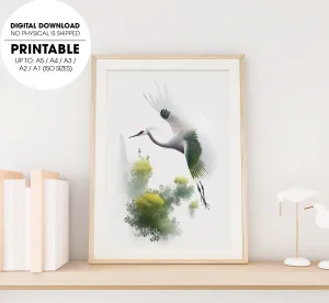 A Very Beautiful White Crested Crane, Beautiful Spring View Amazing Nature, Poster Design, Printable Art