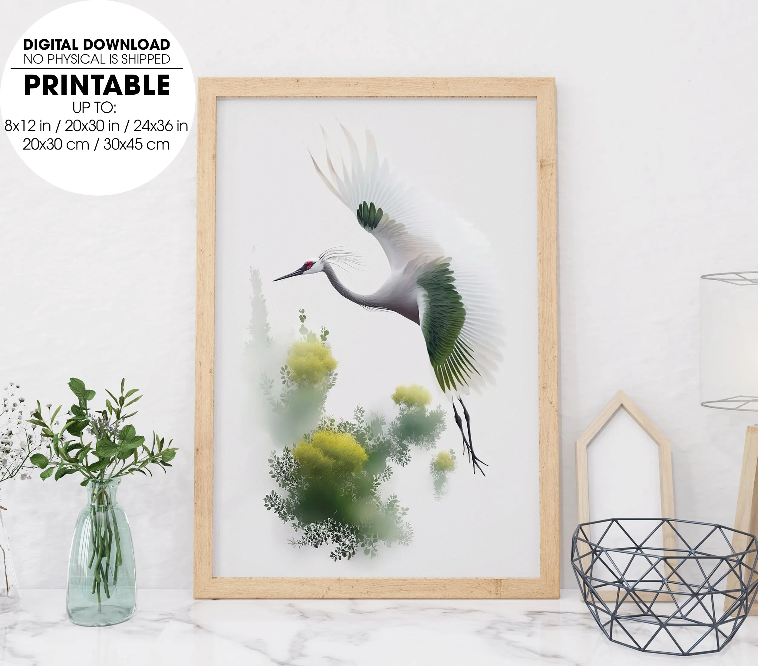 A Very Beautiful White Crested Crane, Beautiful Spring View Amazing Nature, Poster Design, Printable Art