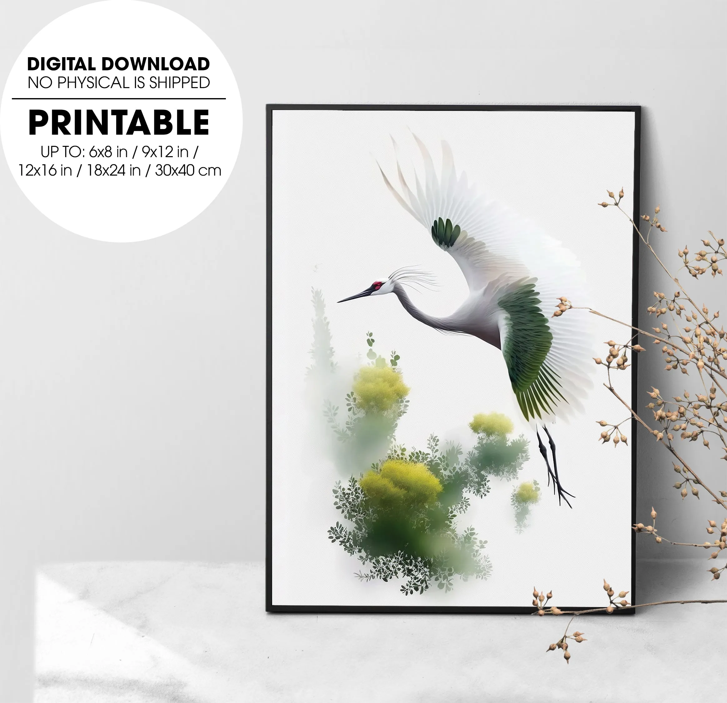 A Very Beautiful White Crested Crane, Beautiful Spring View Amazing Nature, Poster Design, Printable Art