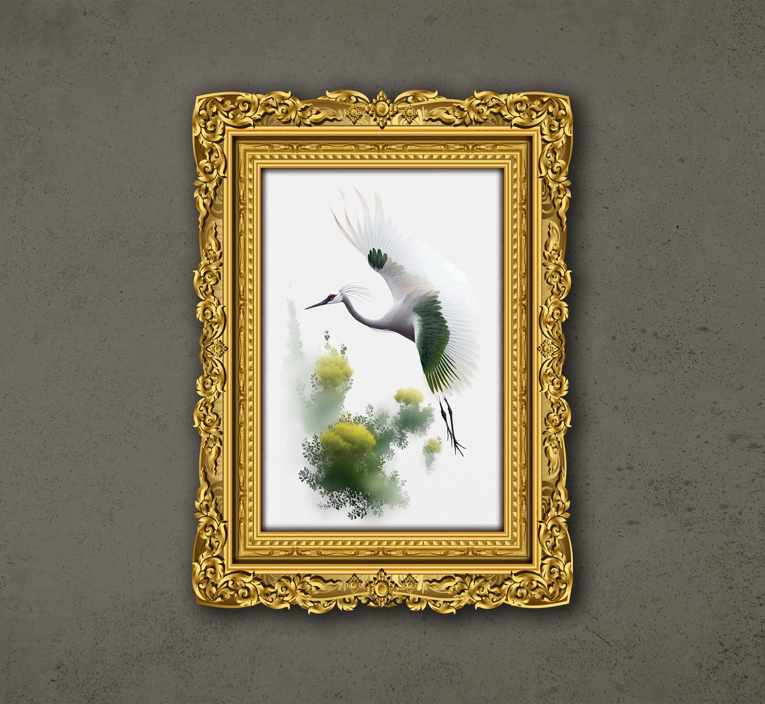 A Very Beautiful White Crested Crane, Beautiful Spring View Amazing Nature, Poster Design, Printable Art