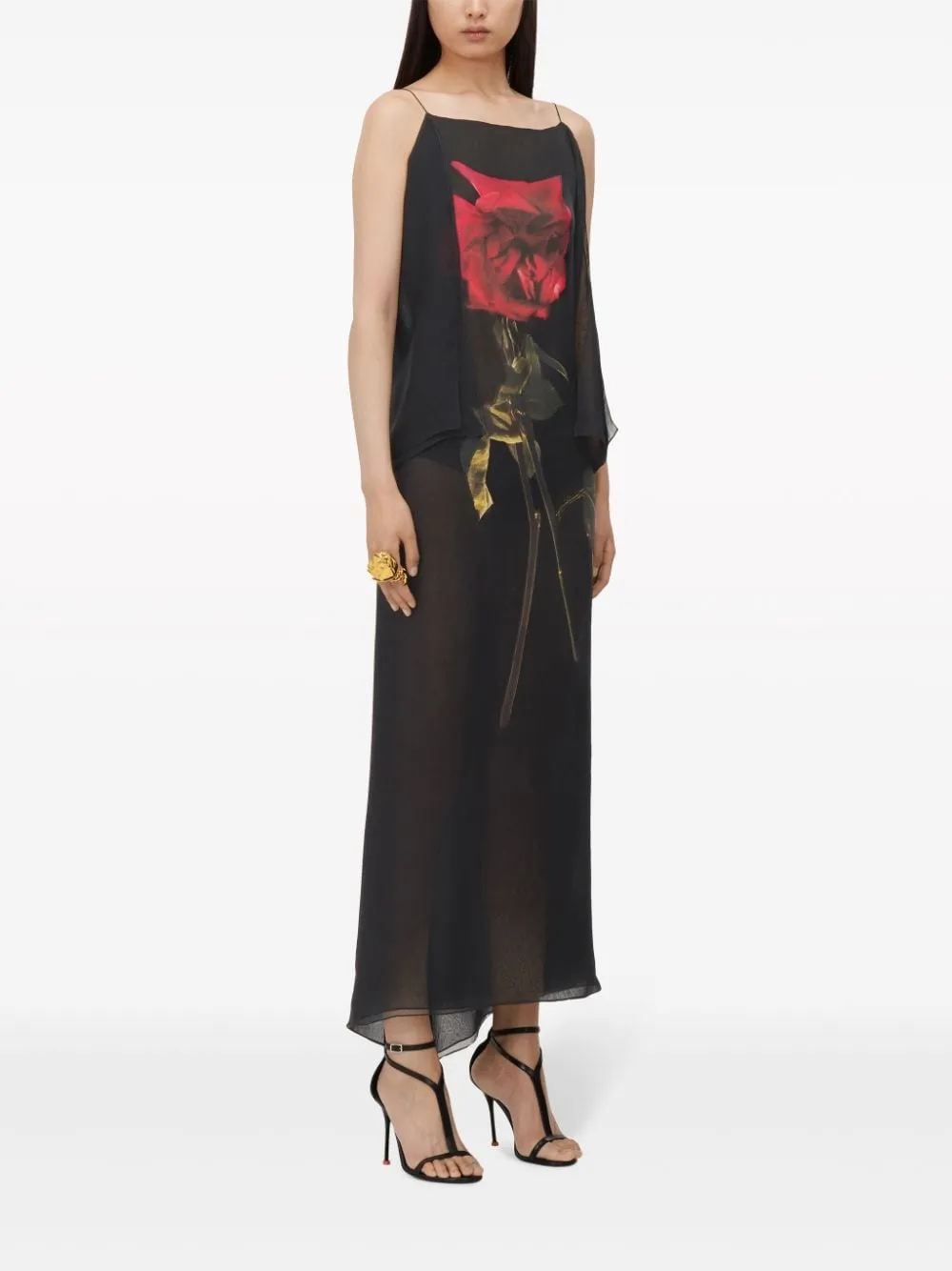 ALEXANDER MCQUEEN Black Multicolor Printed Chiffon Evening Dress for Women