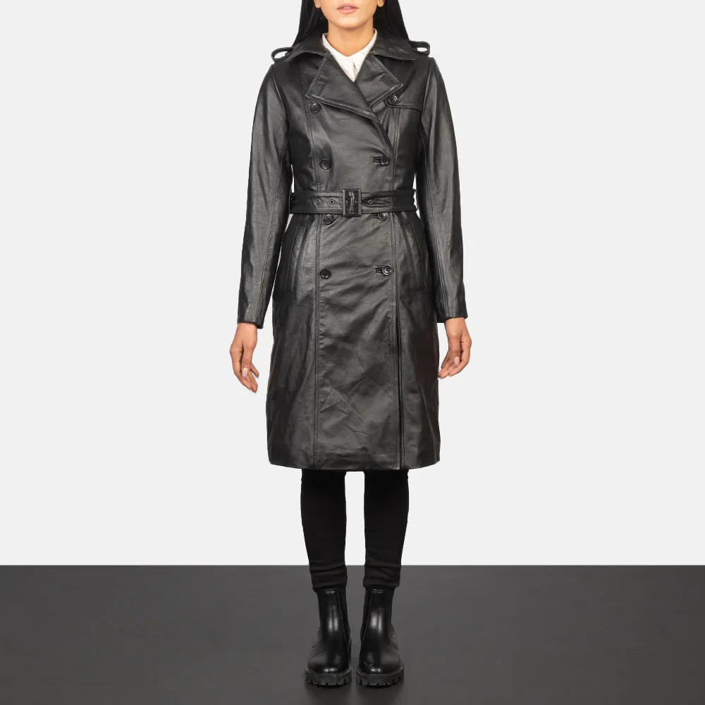 Alice Black Double Breasted Leather Coat