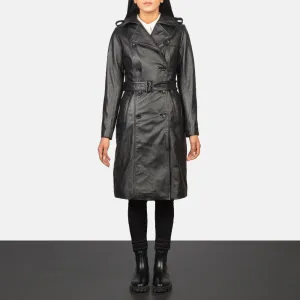 Alice Black Double Breasted Leather Coat