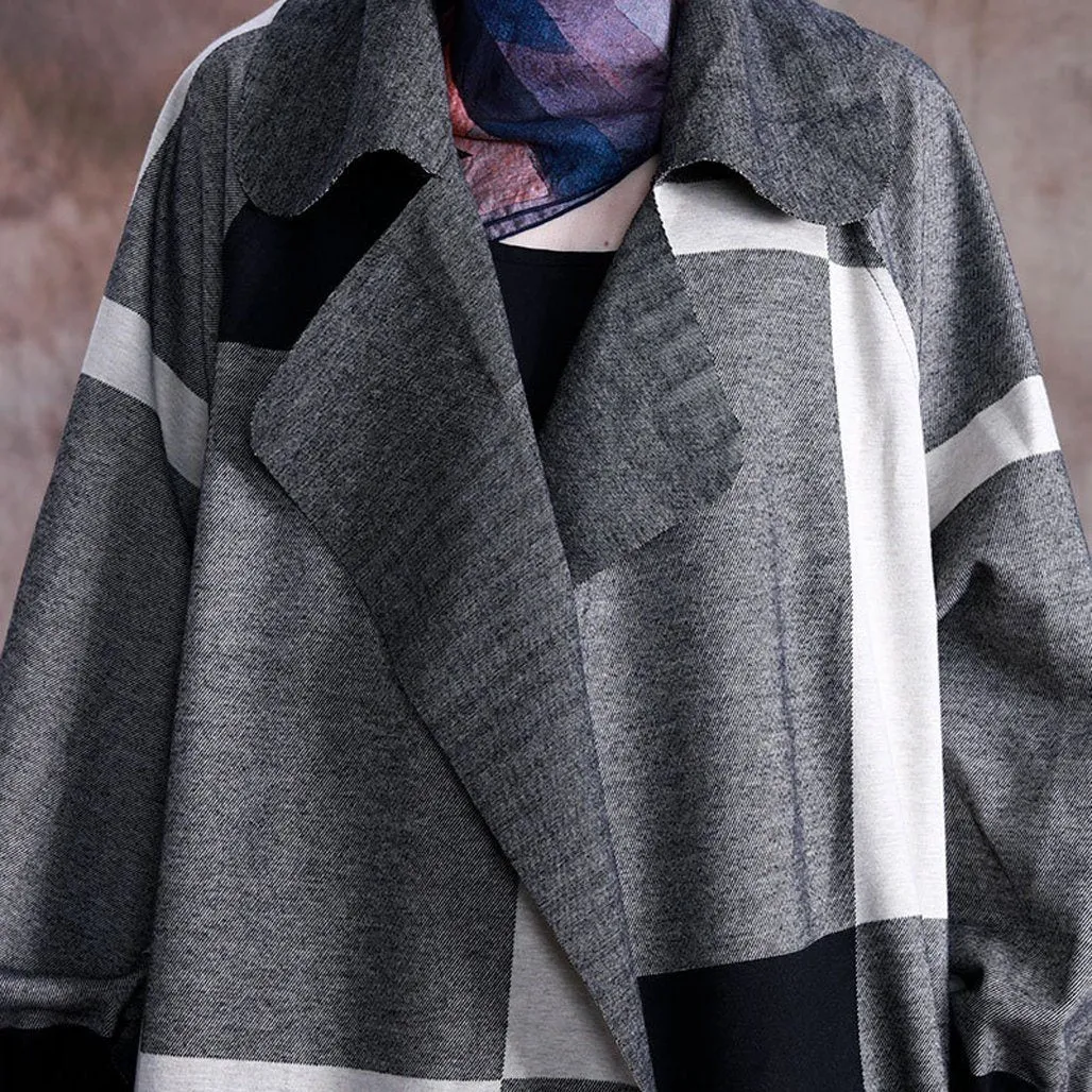 Babakud Women Autumn Casual Plaid Maxi Coat