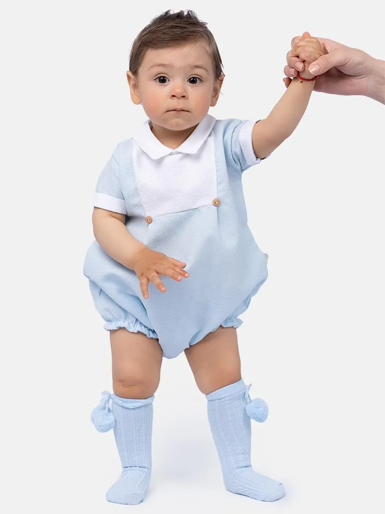 Baby Boy Raul Collection Spanish Romper - Baby Blue & White
