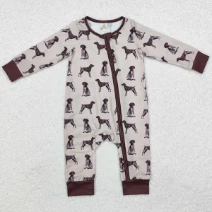 Baby Infant Boys Rompers Brown Dogs Bamboo Long Sleeve Zip Rompers LR1759