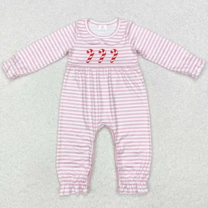 Baby Infant Girls Rompers Christmas Candy Cane Pink Long Sleeve Rompers LR1441
