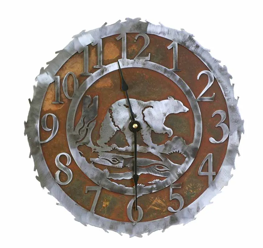 Bear 12" Round Metal Wall Clock