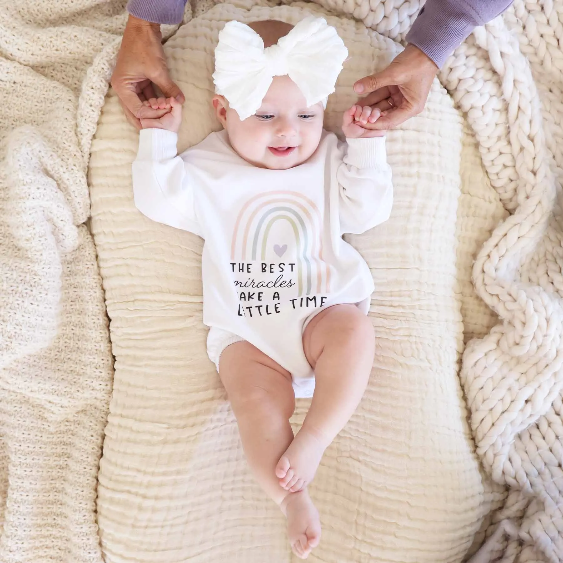 Best Miracles Graphic Sweatshirt Bubble Romper | White