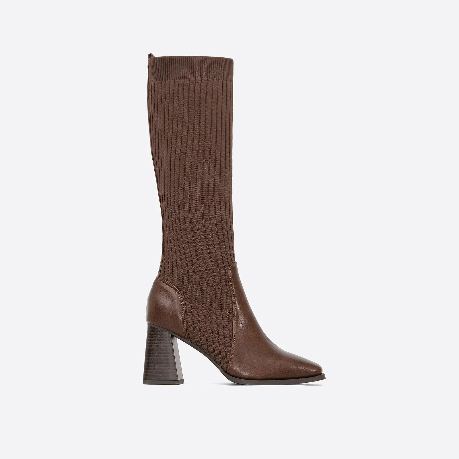 binfenxie- Women Classic Slip-on Sock Leather High Boots
