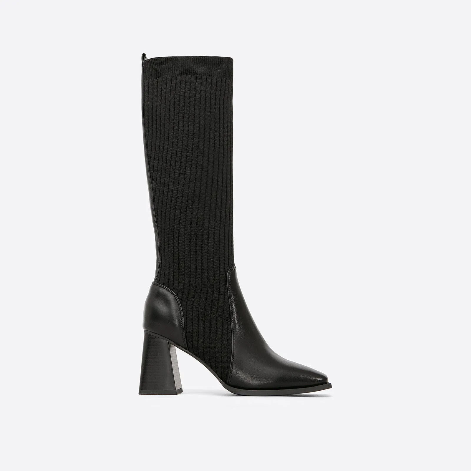 binfenxie- Women Classic Slip-on Sock Leather High Boots