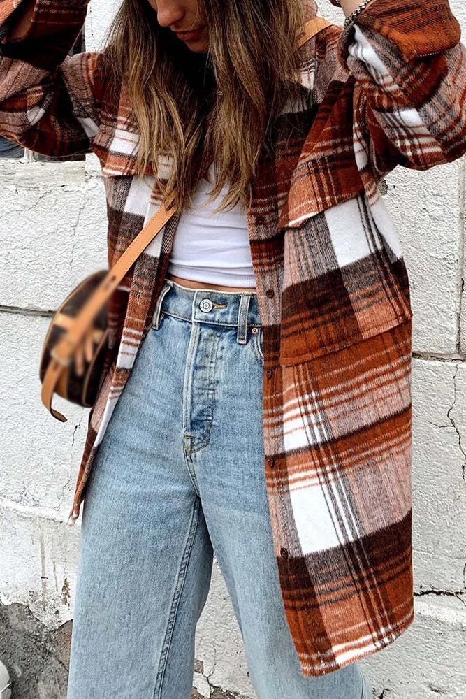 Buttoned Plaid Shirt Coat
