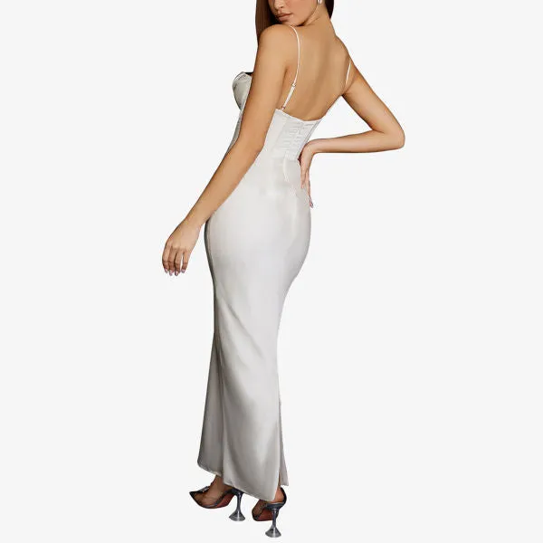 Charmaine House Of Cb Satin Corset Maxi Dress, Ivory