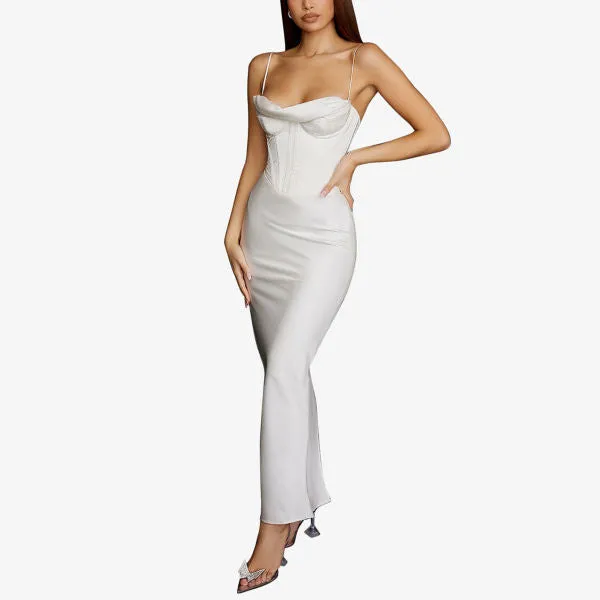 Charmaine House Of Cb Satin Corset Maxi Dress, Ivory