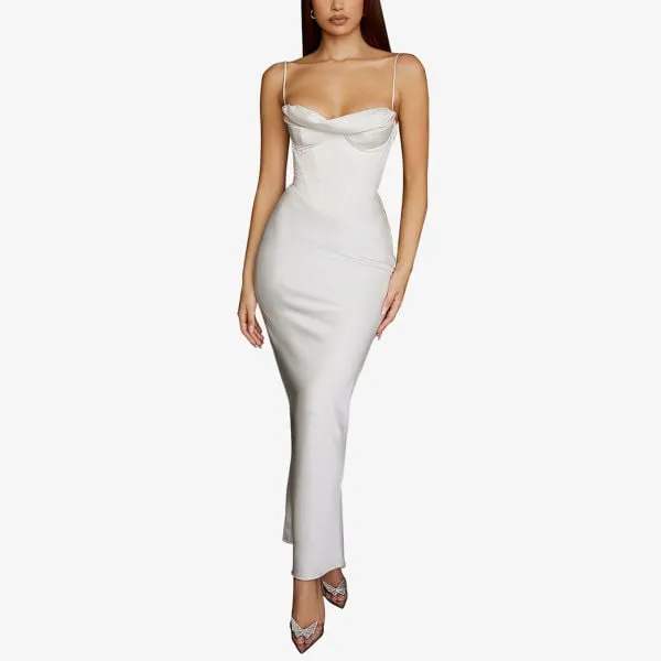 Charmaine House Of Cb Satin Corset Maxi Dress, Ivory