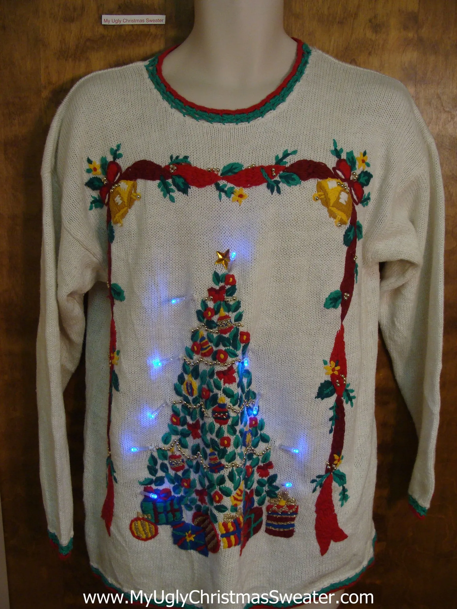 Colorful Tacky Tree Light Up Ugly Xmas Sweater