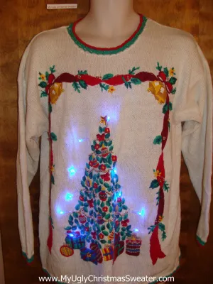 Colorful Tacky Tree Light Up Ugly Xmas Sweater