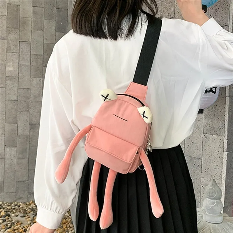 Cute Frog Zipper Canvas Crossbody Bag