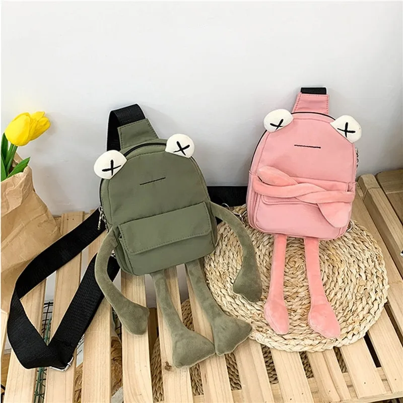 Cute Frog Zipper Canvas Crossbody Bag