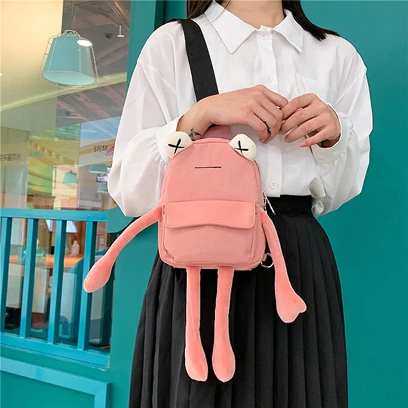 Cute Frog Zipper Canvas Crossbody Bag