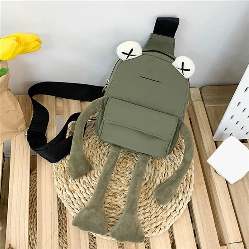Cute Frog Zipper Canvas Crossbody Bag