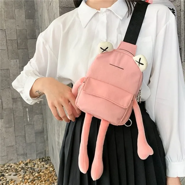 Cute Frog Zipper Canvas Crossbody Bag