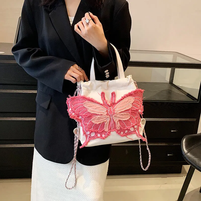 Denim Canvas Backpack For Women Butterfly Multiple Carry Daypack