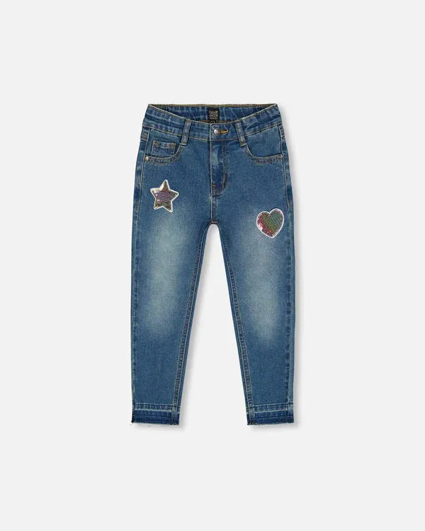 Embroidered Patch Denim Jeans