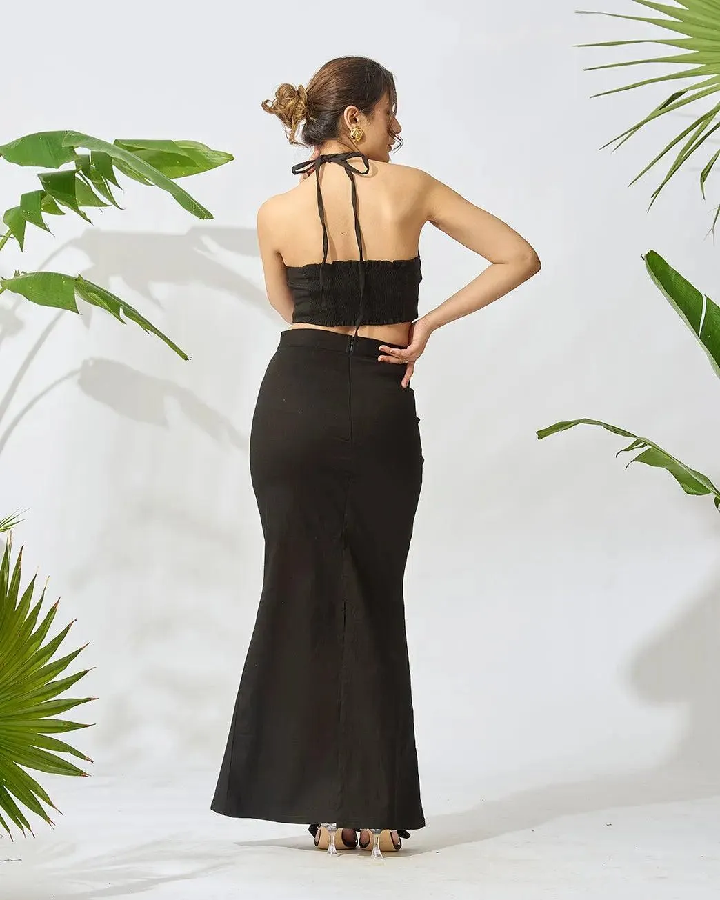 Floral Patch Tube Top and Slit Maxi Skirt Co-ord Set