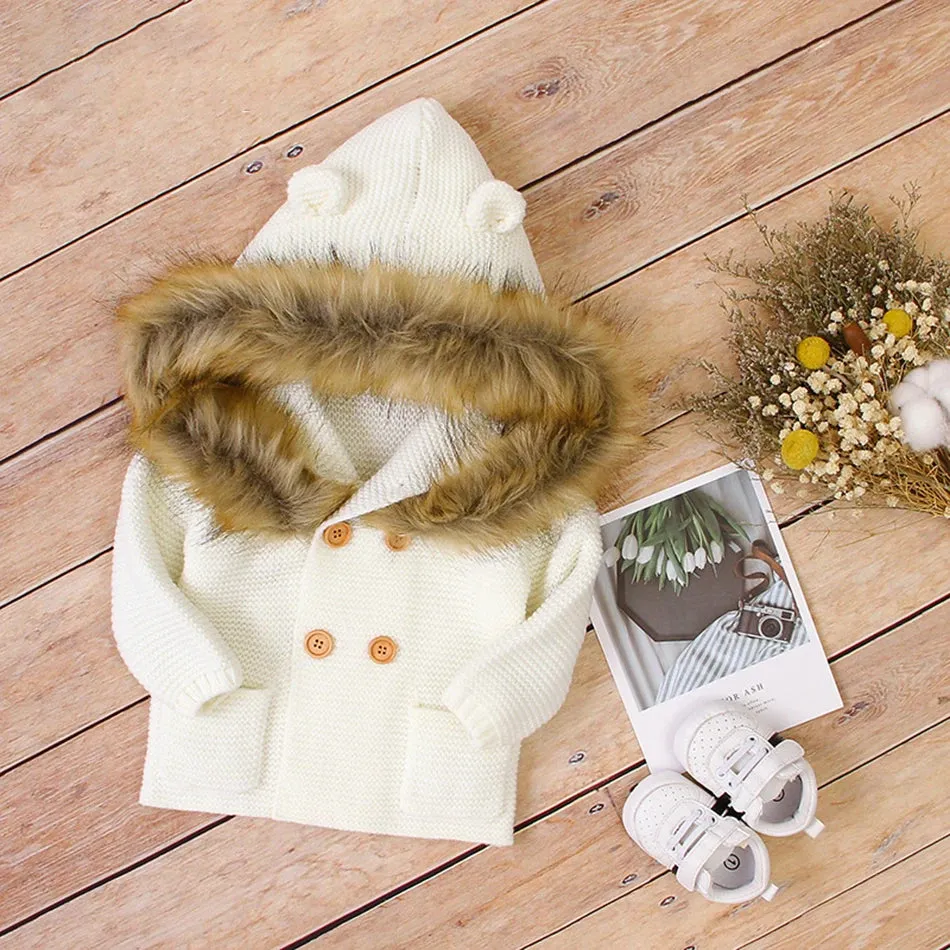 Fur Collar Animal Hooded Knitting Baby Coat