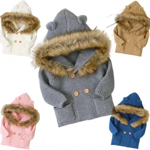 Fur Collar Animal Hooded Knitting Baby Coat