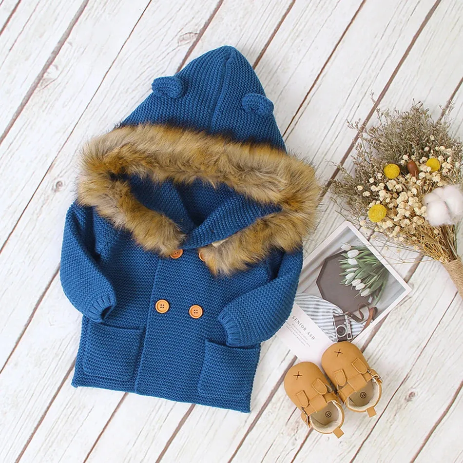 Fur Collar Animal Hooded Knitting Baby Coat