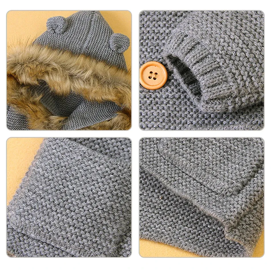 Fur Collar Animal Hooded Knitting Baby Coat