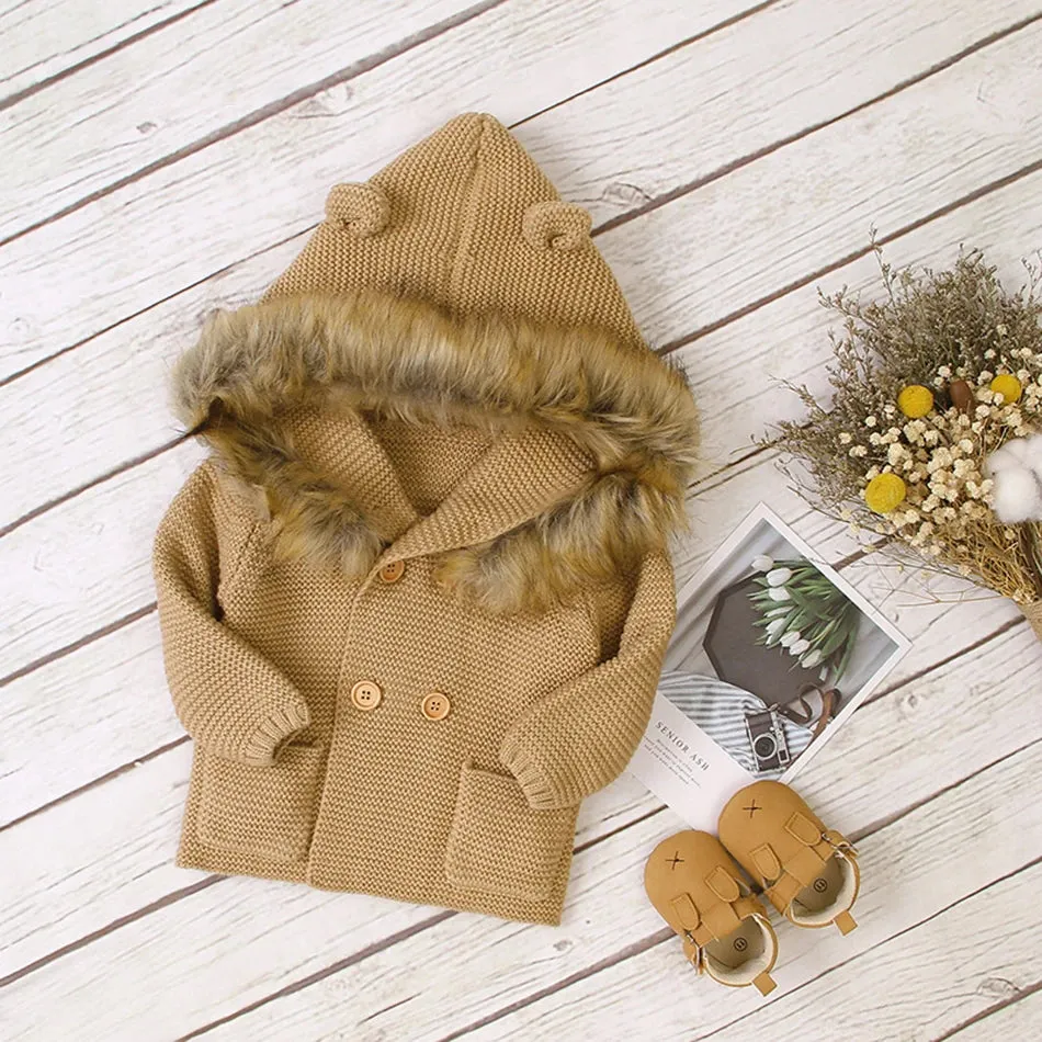 Fur Collar Animal Hooded Knitting Baby Coat