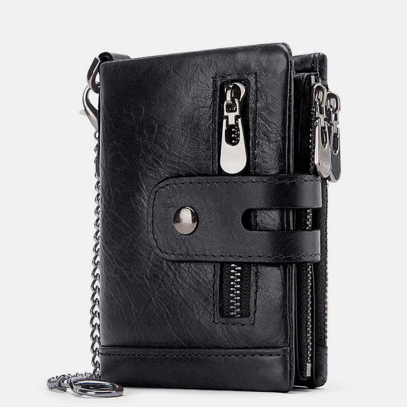 Genuine Leather Anti-theft RFID Wallet With Chain