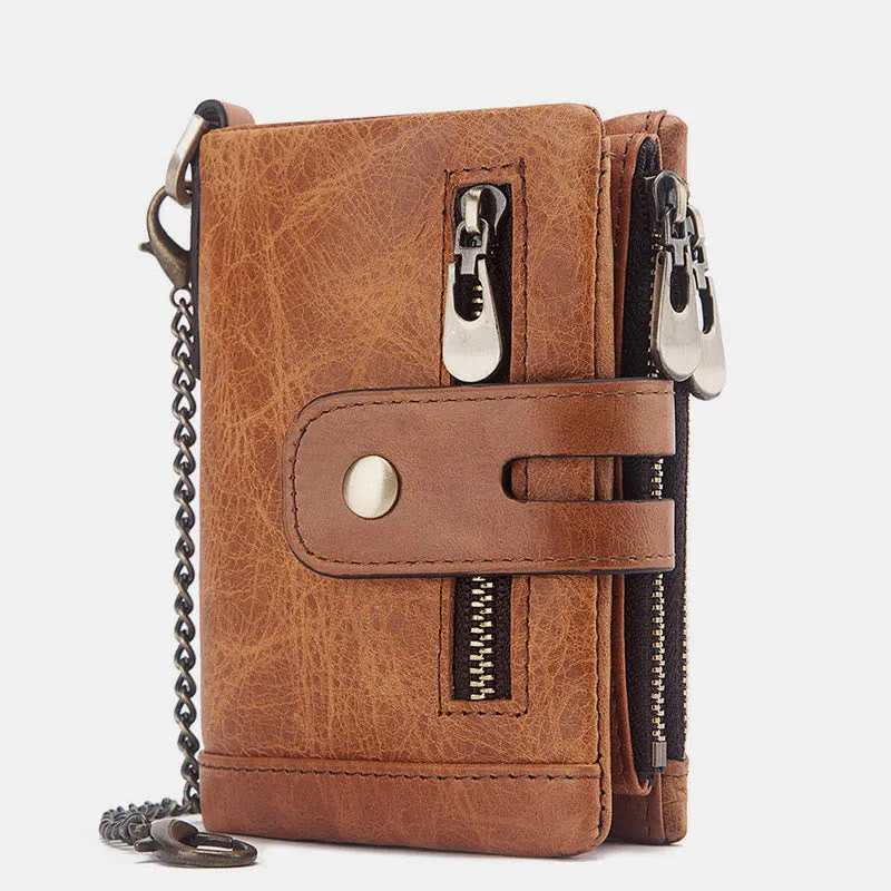 Genuine Leather Anti-theft RFID Wallet With Chain