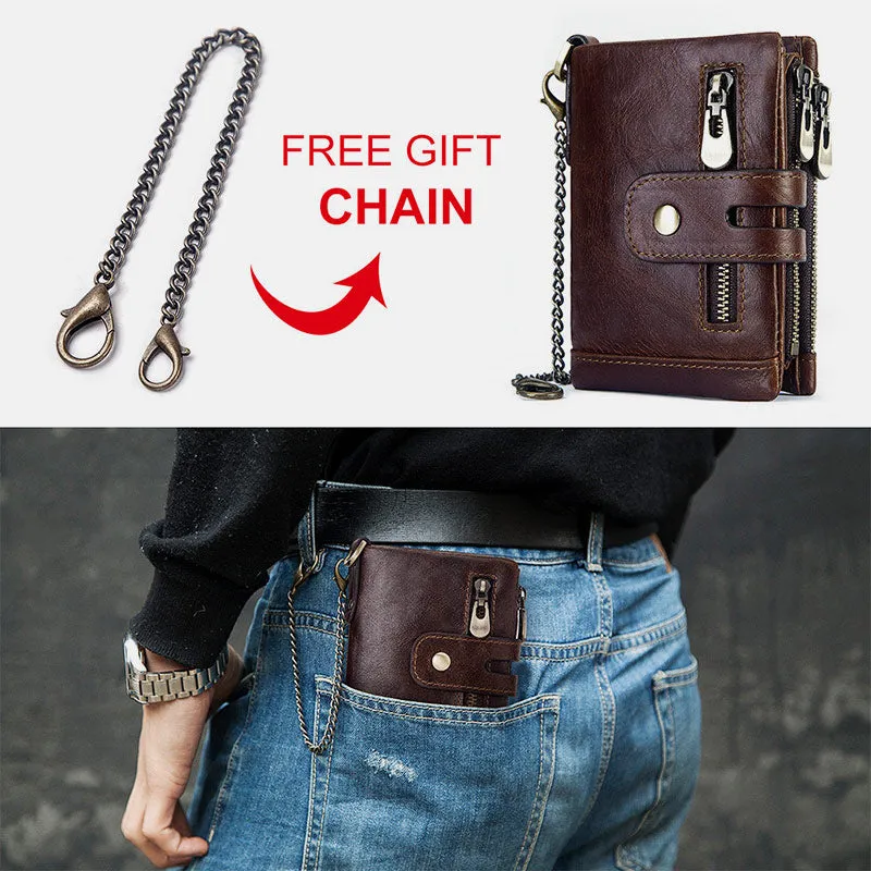Genuine Leather Anti-theft RFID Wallet With Chain