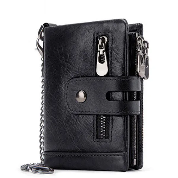 Genuine Leather Anti-theft RFID Wallet With Chain