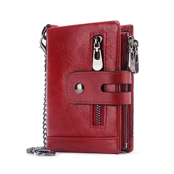 Genuine Leather Anti-theft RFID Wallet With Chain