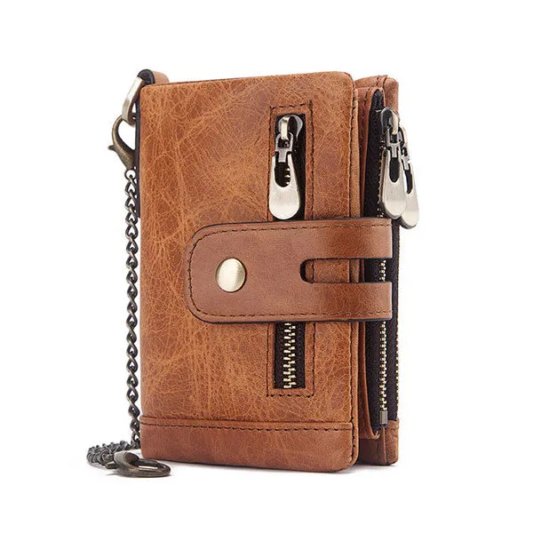 Genuine Leather Anti-theft RFID Wallet With Chain