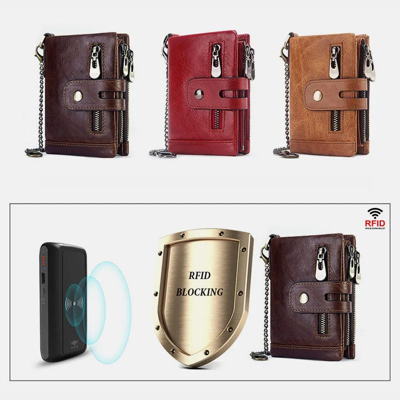 Genuine Leather Anti-theft RFID Wallet With Chain