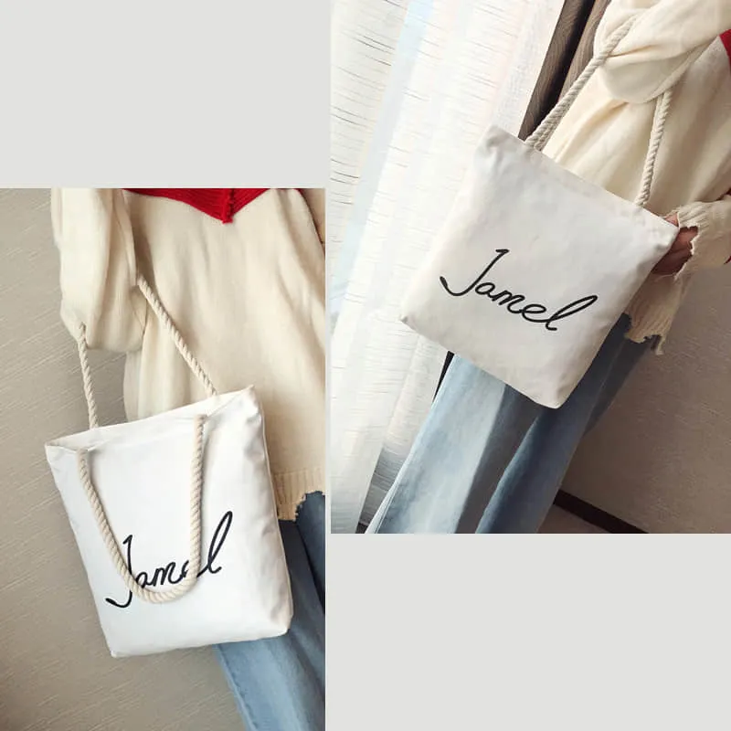 Hemp rope white canvas bag