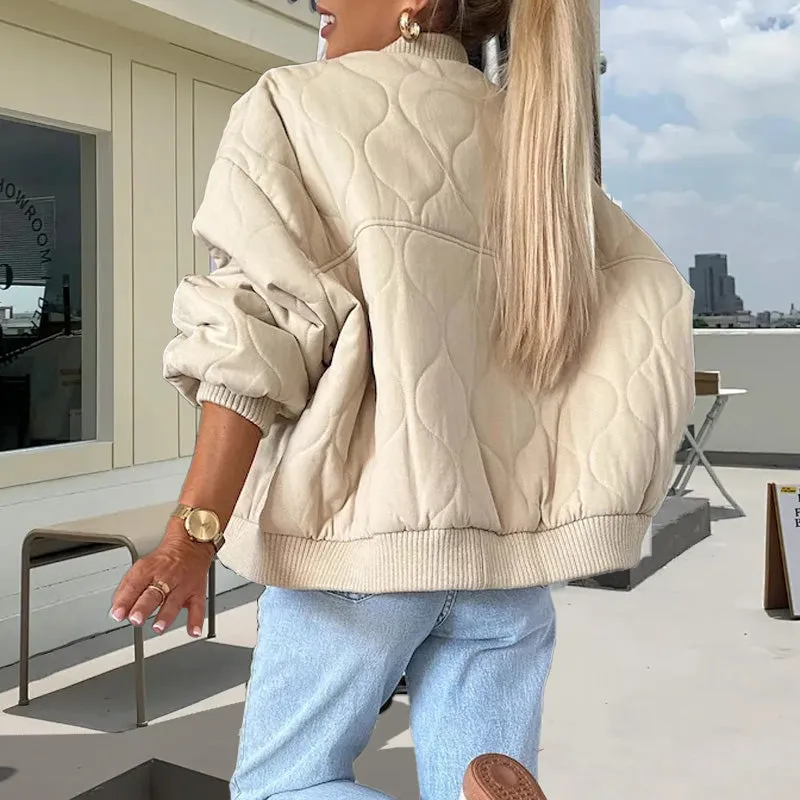 Hot Sale Solid Color Loose Thick Warm Bomber Jacket