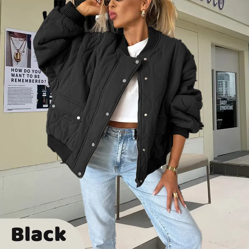 Hot Sale Solid Color Loose Thick Warm Bomber Jacket