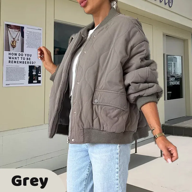 Hot Sale Solid Color Loose Thick Warm Bomber Jacket