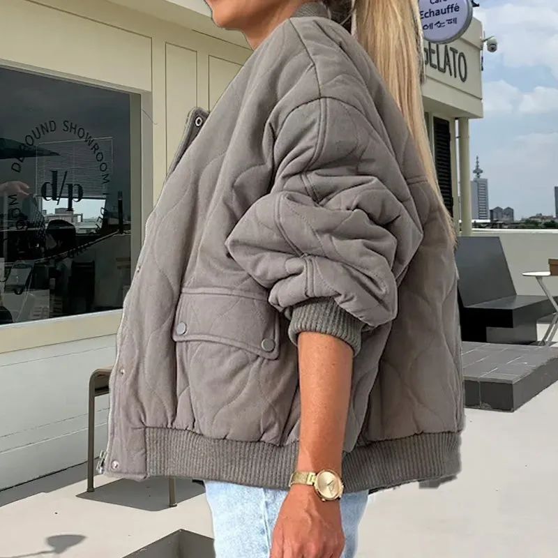 Hot Sale Solid Color Loose Thick Warm Bomber Jacket